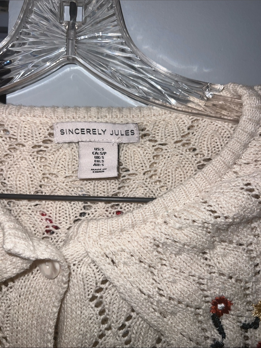 Sincerly Jules Cream Knit Cardigan with Embroidered Collar - Picture 6 of 10